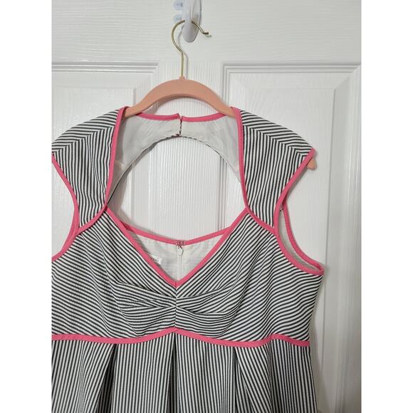 London Times Vintage Pinup-Style Striped Pink Lined Sleeveless Midi Dress 14 - Picture 3 of 7